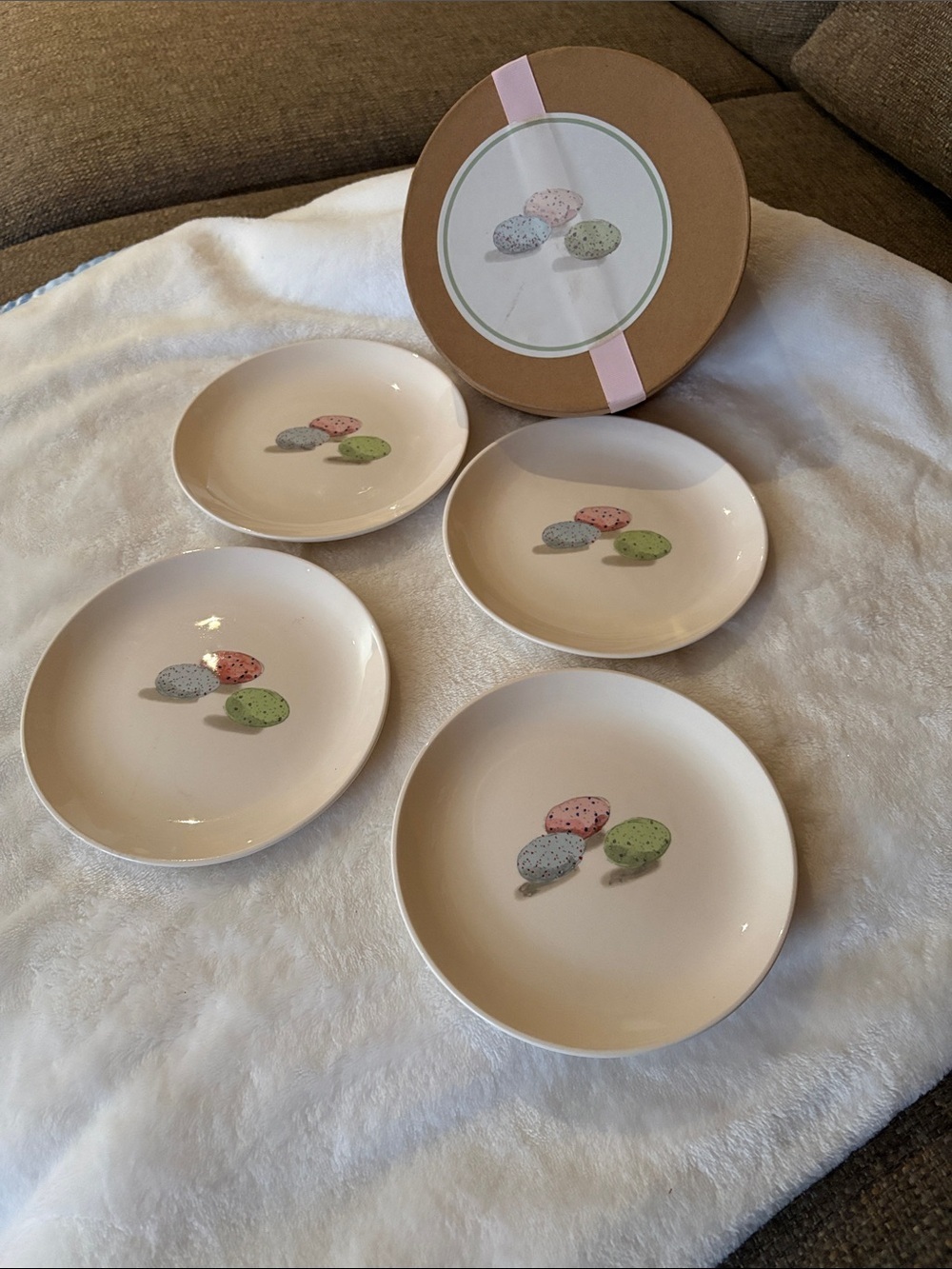 Rae Dunn 6” Ceramic Dessert Pastel Speckled Egg Motif - Set of 4 BNWOT